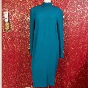 ST. JOHN BY MARIE GRAY Vintage Teal High Neck Knit Sweater Dress 10